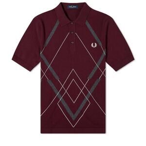 Fred Perry Abstract Argyle Knitted Polo Shirt Men's Size XL Mahogany NWT Cotton
